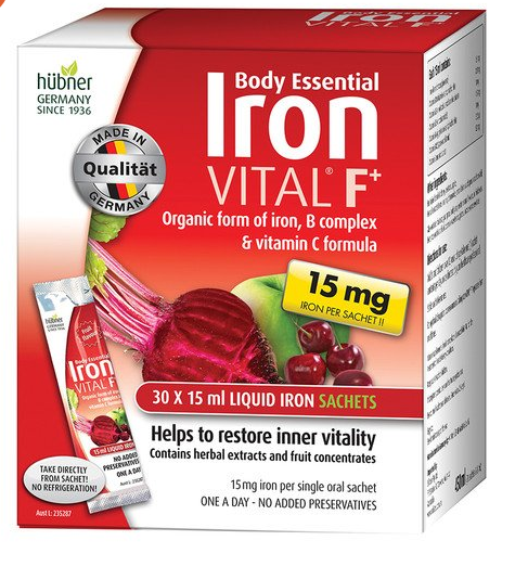 Hubner Silicea Body Essential Iron VITAL F+ (15mg Iron) Sachets 15ml x 30 Pack